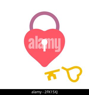Heart-shaped padlock with broken key. Unapproachable woman. Flat style vector illustration isolated on white background. Stock Vector