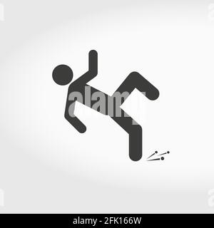 Wet floor. Falling person silhouette icon. Flat style vector illustration isolated on white background. Stock Vector