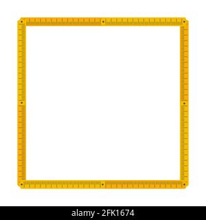 Square frame made from yellow folding rule. Flat style vector illustration isolated on white background. Stock Vector