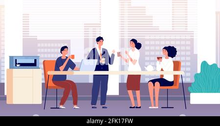 Office coffee break. Business lunch, managers in cafeteria or kitchen room. Friends meeting, people drinking and talking vector illustration Stock Vector