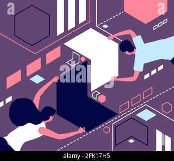 Teamwork metaphor. Abstract puzzle, geometric shapes illustrating business cooperation. Employees and coworking, partnership vector concept Stock Vector