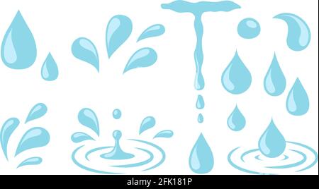 Water drops. Cartoon tears, nature splash elements. Isolated raindrop or sweat, wet droplets of dew shapes. Isolated aqua vector icons Stock Vector