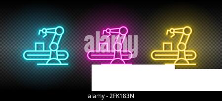 hydraulic arm, industrial arm neon icon set Stock Vector