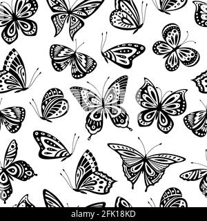 Butterflies pattern. Romantic flying butterfly seamless texture. Abstract beautiful spring wallpaper. Textile or interior vector background Stock Vector