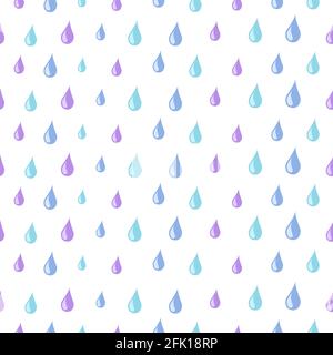 Drops pattern. Rain water seamless texture. Isolated cute blue raindrops print or colorful tears wallpaper. Rainy weather vector background Stock Vector