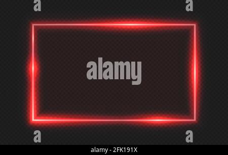 Red neon frame. Lighting banner on transparent background. Isolated glow border vector illustration Stock Vector