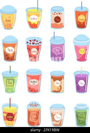 Cute happy funny bubble tea cup and pandas Vector Image