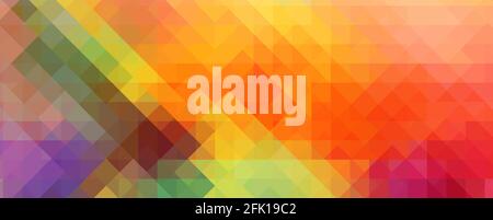 Abstract multicolored background from squares. Horizontal background of triangles. Rainbow mosaic. Vector illustration Stock Vector