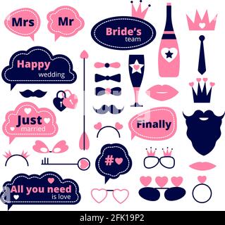 Wedding photobooth props. Bride and groom party speech bubble, marriage ...