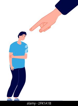 Guilt concept. Shame young male, humiliated behaviour problem. Isolated foolish manager or ashamed man. Mental conflict vector illustration Stock Vector