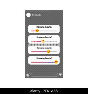 Social media slider. Polls interface template. Emoji sliders with heart eyes. Popularity vlog stories transparent screen frame. Digital phone website Stock Vector