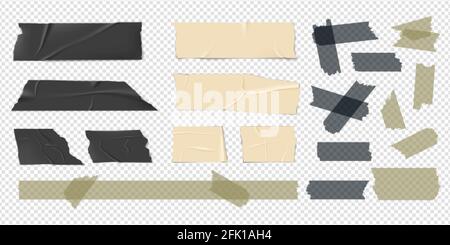 Adhesive tape. Scotch strips, packaging stickers. Isolated realistic black beige sellotape patch. Colorful bands vector set Stock Vector