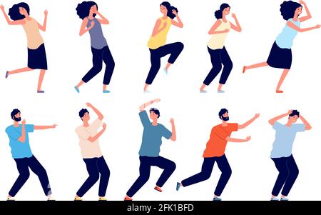 Frightened people. Young emotional person, panic or crisis. Man woman afraid, girl scared. Expression reaction, isolated humans vector set Stock Vector