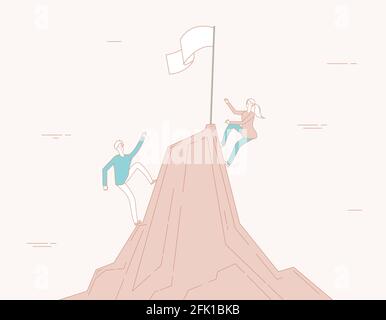 Business climbing. Woman man climb to success. Gender confrontation or competition metaphor. People ascend to top vector illustration Stock Vector