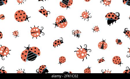 Cartoon ladybugs. Insect pattern, forest wildlife. Beetles background, children texture vector seamless texture Stock Vector