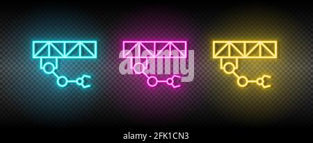 crane robot, industrial arm neon icon set Stock Vector