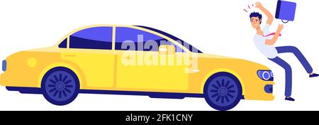 Car knocks down person. Accident, insured event. Car and pedestrian violating traffic rules vector illustration Stock Vector