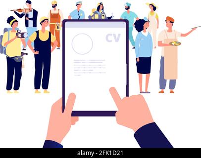 Recruitment agency. Recruit employees, boss hiring professional workers. Hr agency, flat business startup looking talents vector concept Stock Vector
