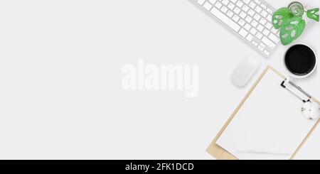 Minimal office desk table top view with office supply and coffee Stock Photo