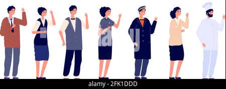 Hotel staff. Hospitality employee, job team wearing uniform. Isolated worker group, flat doorman, manager chef. Service people vector set Stock Vector