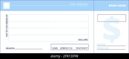 Blank check template. Business cheque book design. Bank checking, empty page for charity donations, corporate payments vector background Stock Vector