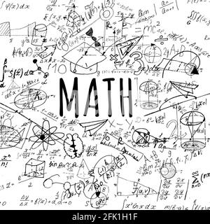 Background with hand written geometry formulas and geometric shapes and figures. Stock Photo