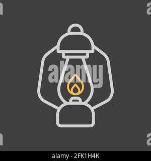 Vintage camping lantern vector icon on dark background. Old lamp for hiking. Hiking sign. Graph symbol for travel and tourism web site and apps design Stock Vector