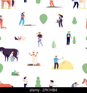 Farmers team. Cartoon agricultural man and woman with fresh product and ...