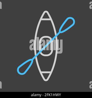 Kayak with paddle vector icon on dark background. Camping sign. Graph symbol for travel and tourism web site and apps design, logo, app, UI Stock Vector