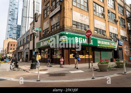 A Blimpie franchise in Downtown Brooklyn in New York on Saturday, April 24, 2021. Blimpie, AmericaÕs oldest submarin sandwich chain, is owned by Arizona-based Kahala Brands who also controls Cold Stone Creamery, Tasti-D-Lite, Planet Smoothie, Pinkberry and other brands. ( © Richard B. Levine) Stock Photo