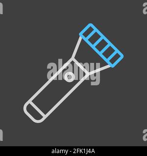 Flashlight vector icon on dark background. Camping and Hiking sign. Graph symbol for travel and tourism web site and apps design, logo, app, UI Stock Vector