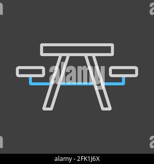 Camping table wooden park bench vector icon on dark background. Graph symbol for travel and tourism web site and apps design, logo, app, UI Stock Vector