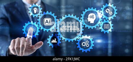 AI artificial intelligence machine learning neural network. Innovation technology concept. Mixed media. Stock Photo