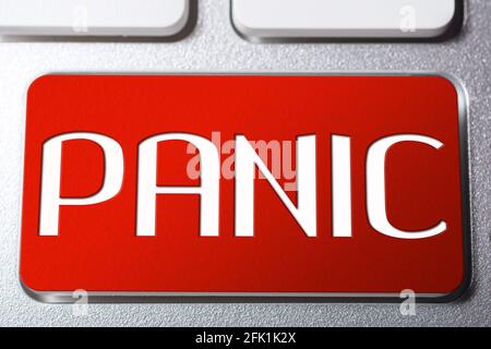 Red Panic Button On A Keyboard - Need Instant Help Concept Stock Photo
