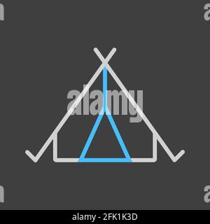 Tourist tent vector icon on dark background. Camping and Hiking sign. Graph symbol for travel and tourism web site and apps design, logo, app, UI Stock Vector