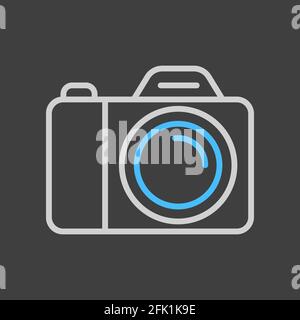 Camera vector icon on dark background. Camping and Hiking sign. Graph symbol for foto web site and apps design, logo, app, UI Stock Vector