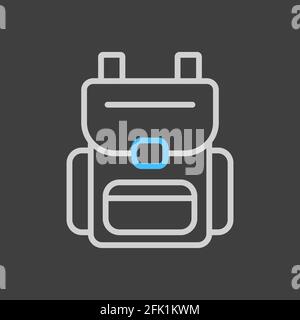 Camping backpack vector icon on dark background. Camping and Hiking sign. Graph symbol for travel and tourism web site and apps design, logo, app, UI Stock Vector
