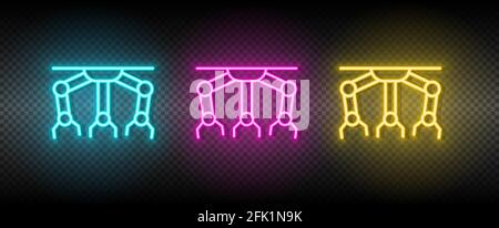 assemble robot, industrial arms neon icon set Stock Vector