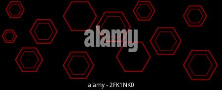 Red hexagon light and black wallpaper Abstract background Stock Vector