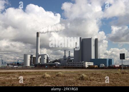 Uniper electricity and cogeneration plant on the Maasvlakte in the port of Rotterdam in the Netherlands Stock Photo