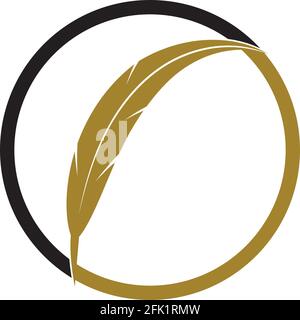 Feather pen write sign logo template app icons Stock Vector