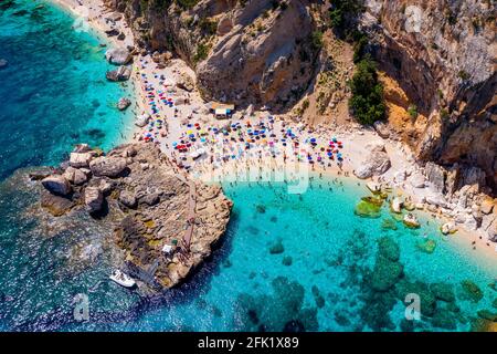 Cala Mariolu view from above. Cala Mariolu famous beach. Italy Sardinia Nuoro province National Park of the Bay of Orosei and Gennargentu Cala Mariolu Stock Photo