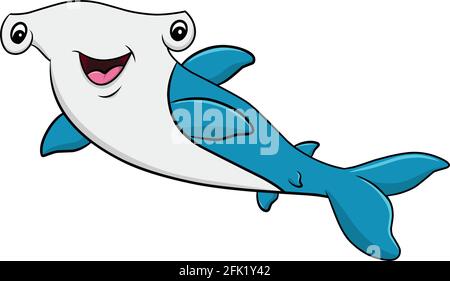 Cute Hammerhead Shark aquatic animal cartoon illustration Stock Vector