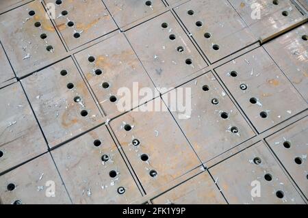 Metal cutting. Cutting of sheet metal using a plasma cutting machine. Stock Photo