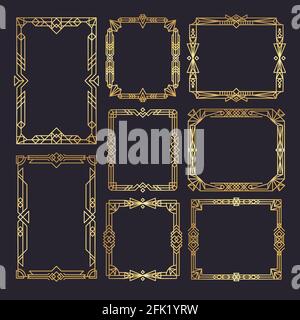 Art deco frames. Wedding frames template 1920s decor style golden borders swirl vintage vector graphic Stock Vector