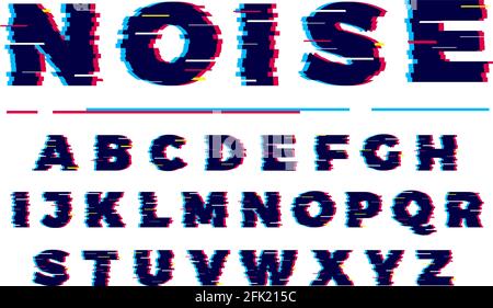 Glitch font. Futuristic scratched typography font millitary letters vector collection Stock Vector