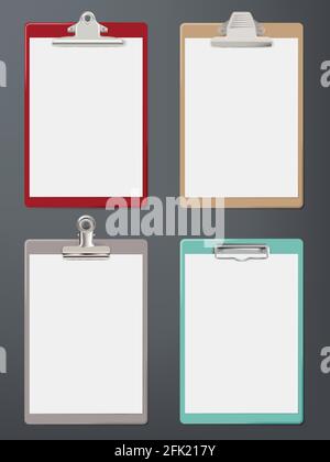 Clipboard realistic. Paper blank tablet office supplies sheet clipboard vector template Stock Vector