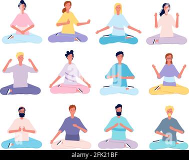 Women practice yoga and meditation. Practice meditation. The concept of Zen  and harmony. Mental health. A girl in different yoga poses. Vector  illustration 8916125 Vector Art at Vecteezy