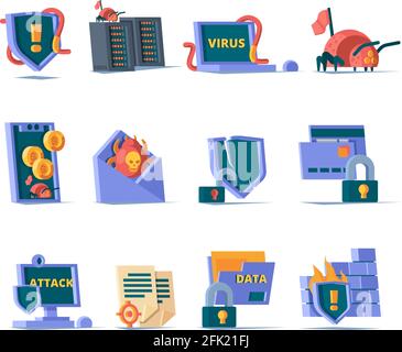 Cyber security icon. Online network protection database danger internet virus secure cloud firewall vector colored symbols Stock Vector