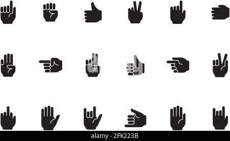 Gestures symbols. Human hands palm fingers zero one devil sign victory like gestures vector collection Stock Vector